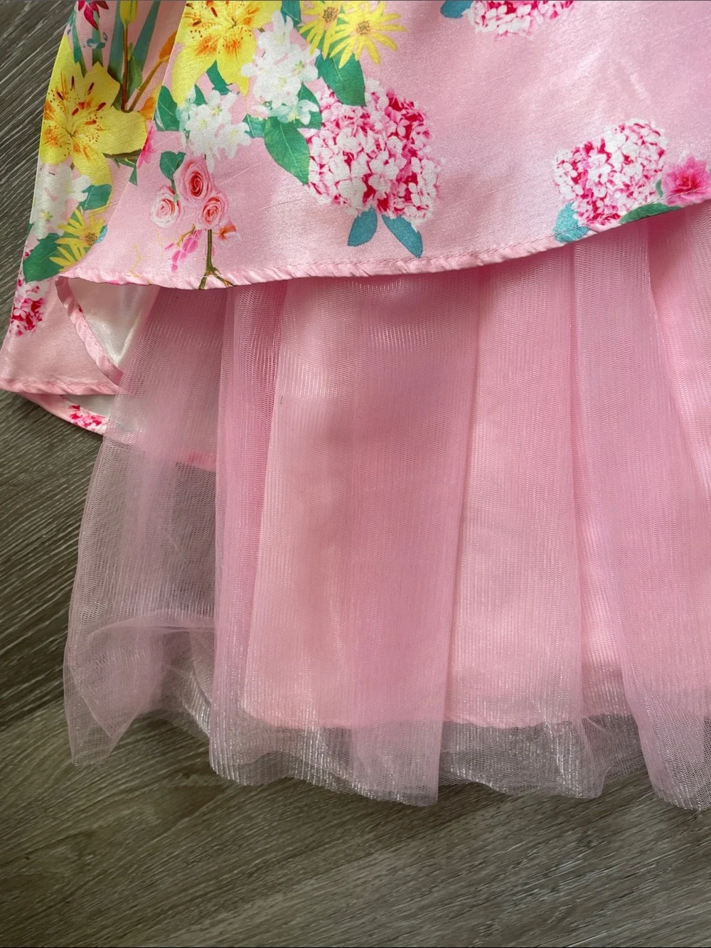 Girls Pink Floral Tiered Tulle Dress
